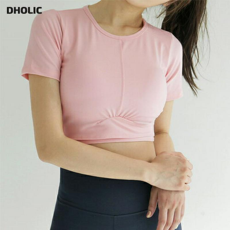 ギャザークロップドTシャツ・全2色・43839 レディース 【tops】【フィットネス 運動服 ヨガウェア ジム エクササイズ 