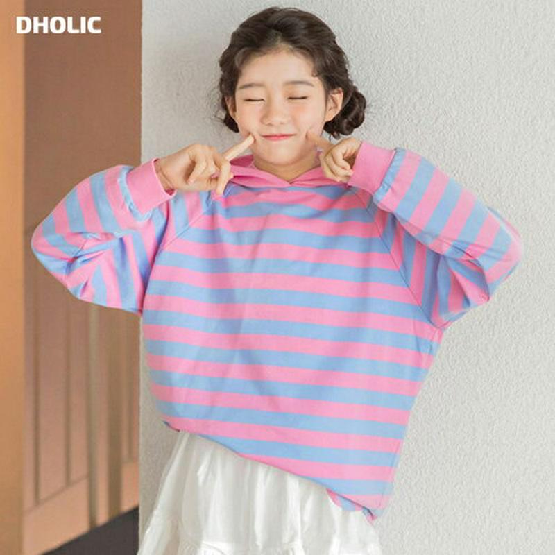 ボーダーフードTシャツ・p000164 【tops】【トップス Tシャツ フード フーディー ボーダー 柄 カジュアル 長袖 ラ