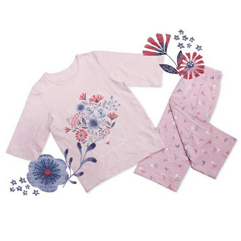 コットンパジャマSET(フローラルレター)・p000298 キッズ【3~8才】【uw】【パジャマ 部屋着 セット 上下 トップス