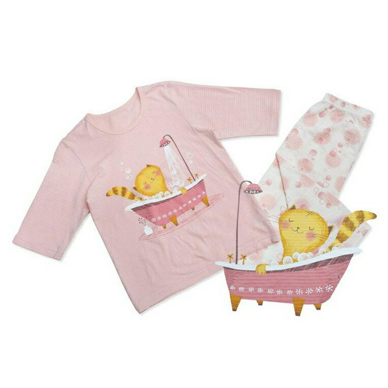 コットンパジャマSET(キャットシャワー)・p000299 キッズ【3~8才】【uw】【パジャマ 部屋着 セット 上下 トップス