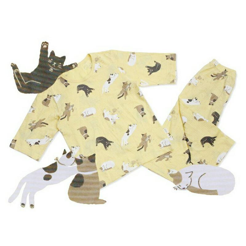 コットンパジャマSET(キャット)・p000300 キッズ【3~8才】【uw】【パジャマ 部屋着 セット 上下 トップス パンツ