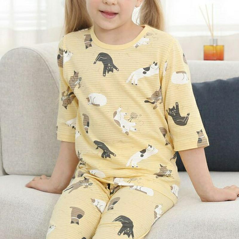 コットンパジャマSET(キャット)・p000300 キッズ【3~8才】【uw】【パジャマ 部屋着 セット 上下 トップス パンツ