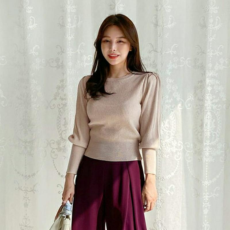 パフスリーブリブニット・全5色・t61472 レディース【tops】【トップス ニット ニットトップス リブニット リブトップス
