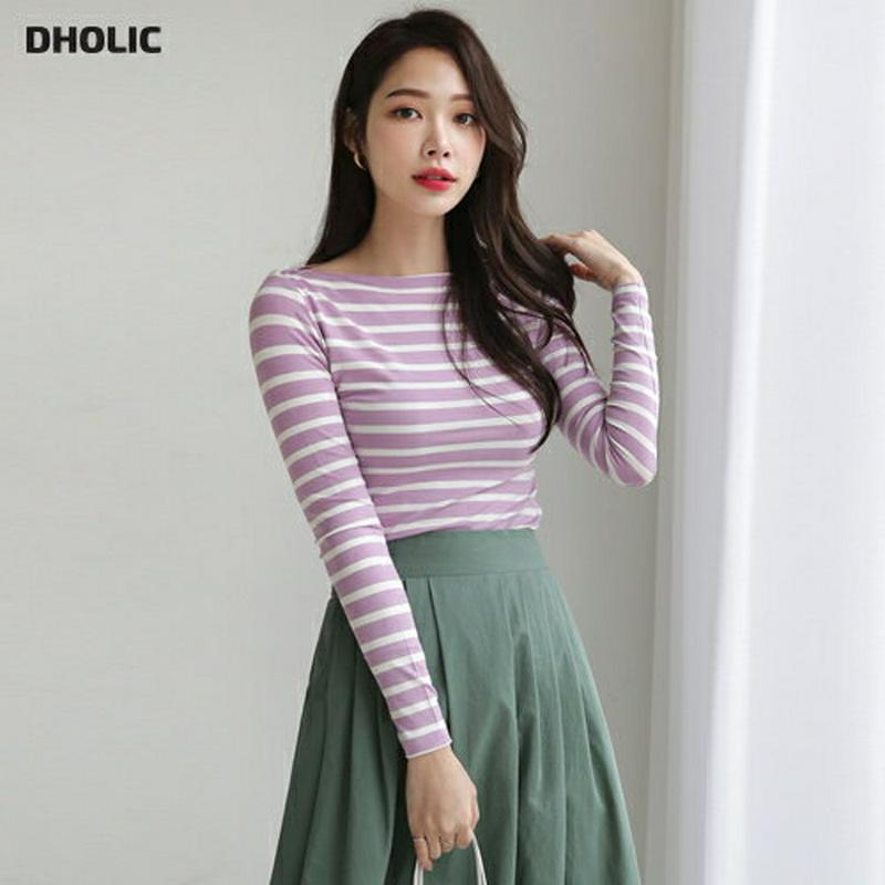 ボーダーボートネックTシャツ・全5色・b61464 レディース【tops】【トップス Tシャツ 長袖 ボーダー 柄 ロンT ボー