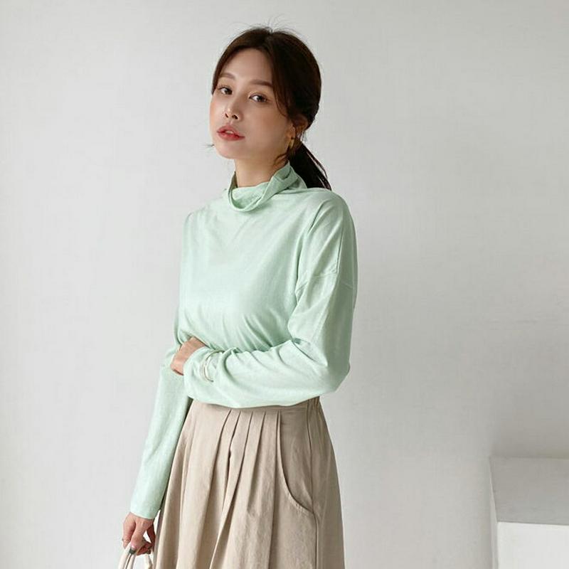 ハイネックTシャツ・全4色・t61476 レディース【tops】【トップス Tシャツ 長袖 ハイネック 単色 無地 シンプル 大