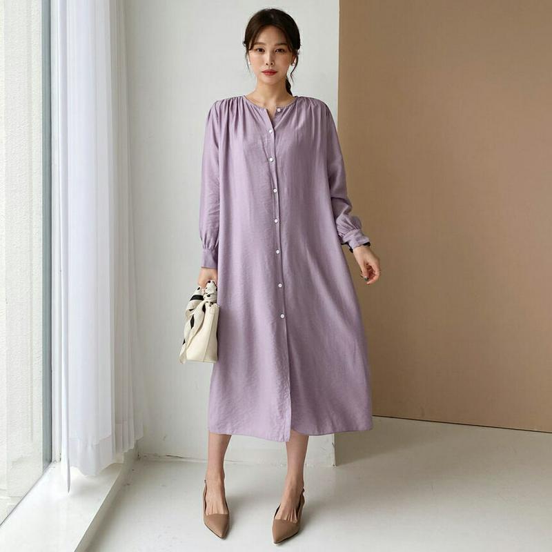 ストラップ付ノーカラーワンピース・全4色・t61482 レディース【ops】【ワンピース ロング ロングワンピース ひざ下 ノー