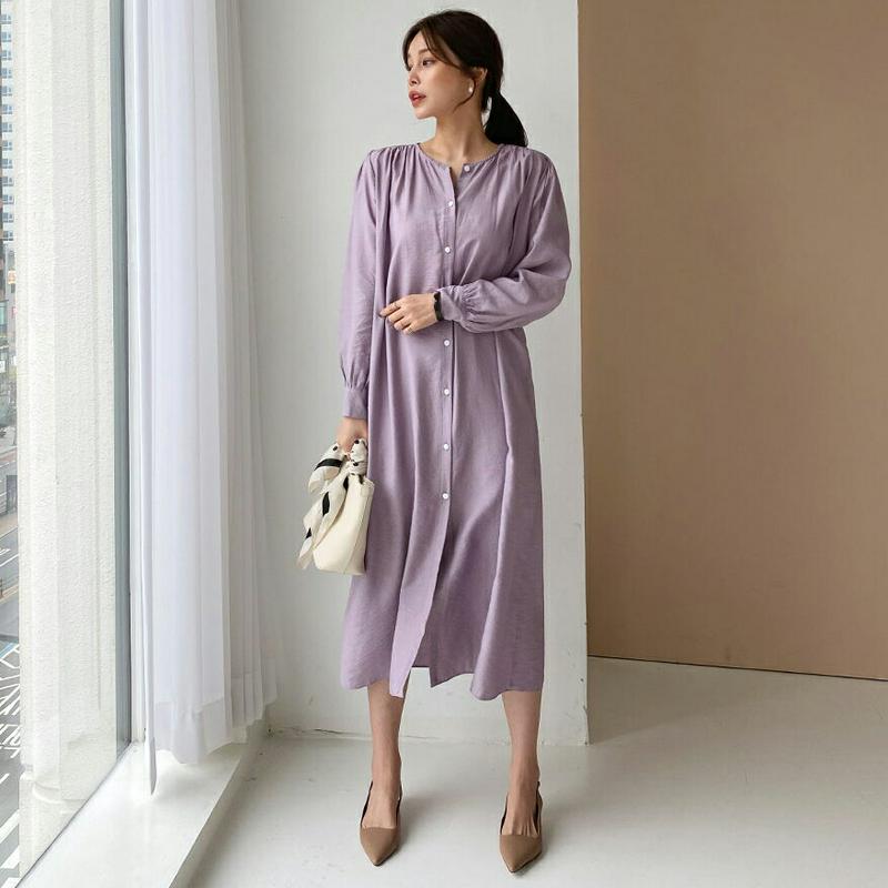 ストラップ付ノーカラーワンピース・全4色・t61482 レディース【ops】【ワンピース ロング ロングワンピース ひざ下 ノー