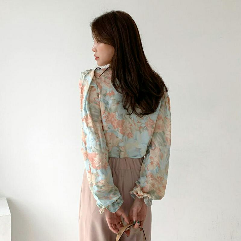 パフスリーブ花柄ブラウス・全3色・b61523 レディース【bl】【トップス ブラウス 長袖 花柄 フラワー パフスリーブ パフ
