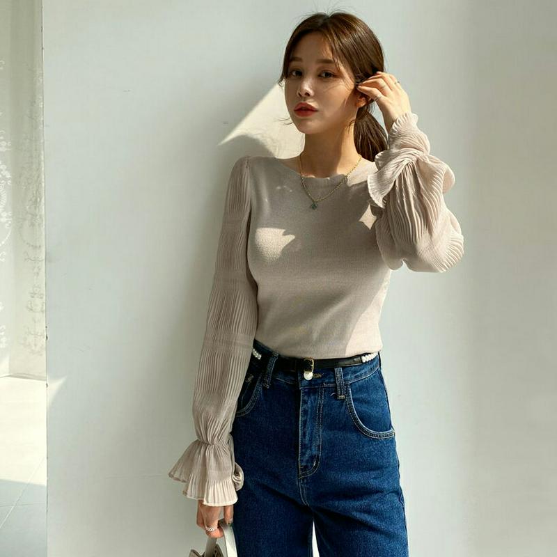 プリーツパフスリーブニット・全3色・b61471 レディース【tops】【トップス ニット ニットトップス 長袖 パフスリーブ 