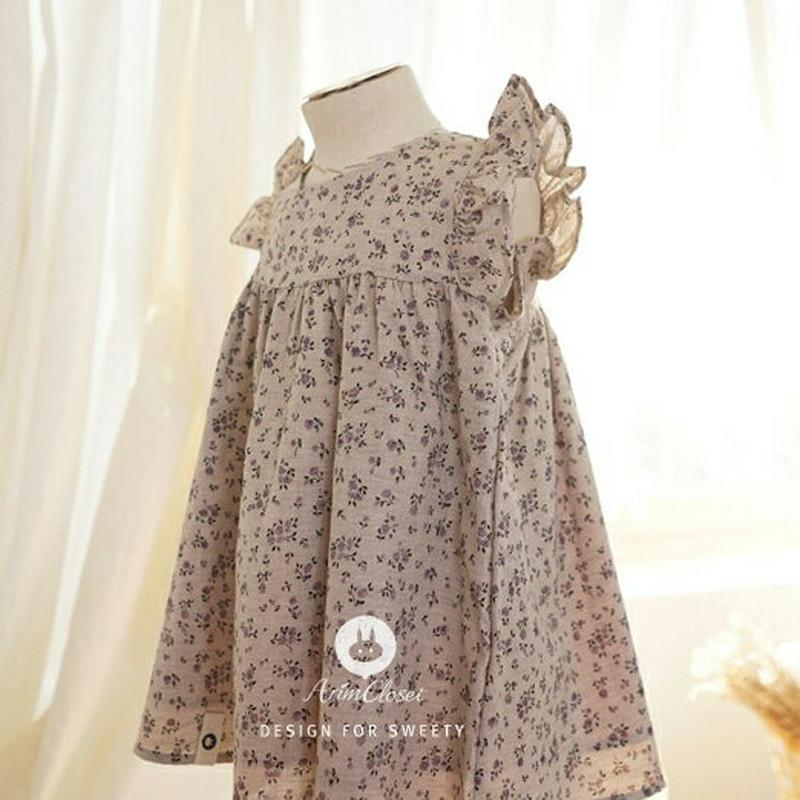 袖フリル花柄ワンピース・p000079 キッズ【0~2才】【ops】【ワンピース スリーブレス フリル 花柄 フラワー 綿 コットン ベビー 子供服 キッズ ジュニア 子供 こども 1歳 2歳 女の子 かわいい】【KIDS】