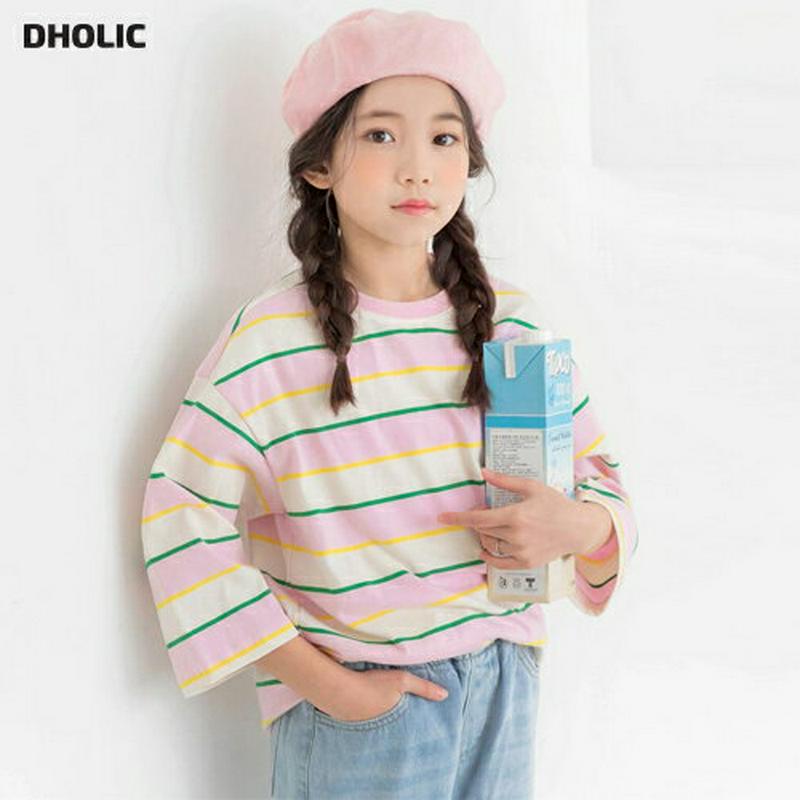 カラフルボーダーTシャツ・p000036 キッズ【3~8才】【tops】【トップス Tシャツ 七分丈 七分袖 7分袖 7分丈 ボ