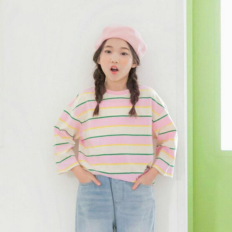 カラフルボーダーTシャツ・p000036 キッズ【3~8才】【tops】【トップス Tシャツ 七分丈 七分袖 7分袖 7分丈 ボ