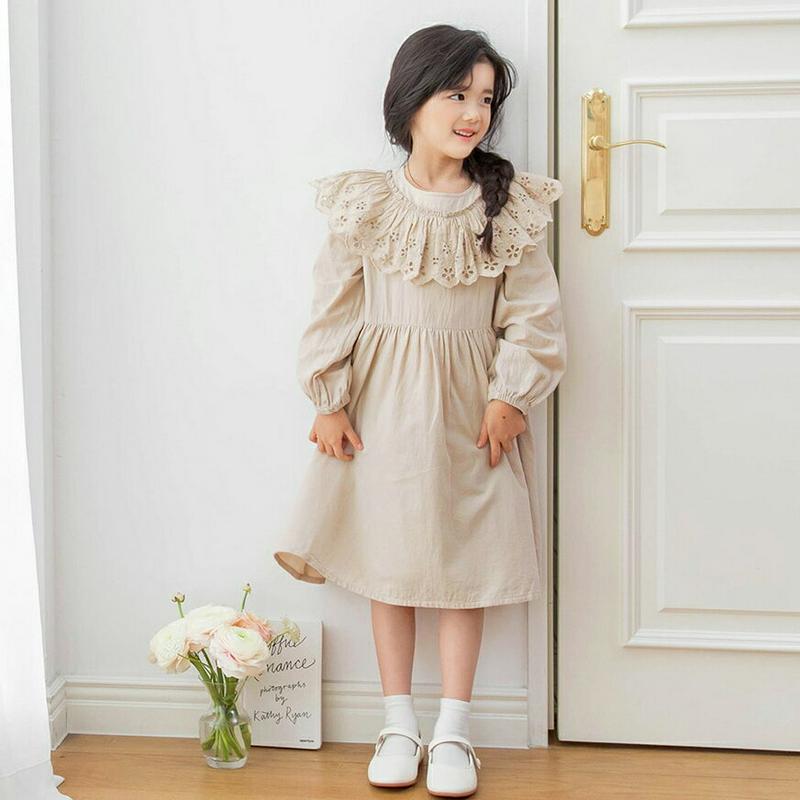 パンチングレースカラーワンピース・p000102 キッズ【3~8才】【ops】【ワンピース ロング ロングワンピース 長袖 レー