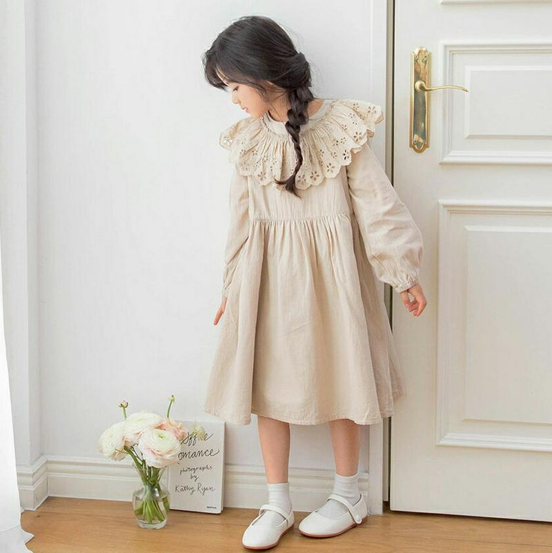 パンチングレースカラーワンピース・p000102 キッズ【3~8才】【ops】【ワンピース ロング ロングワンピース 長袖 レー