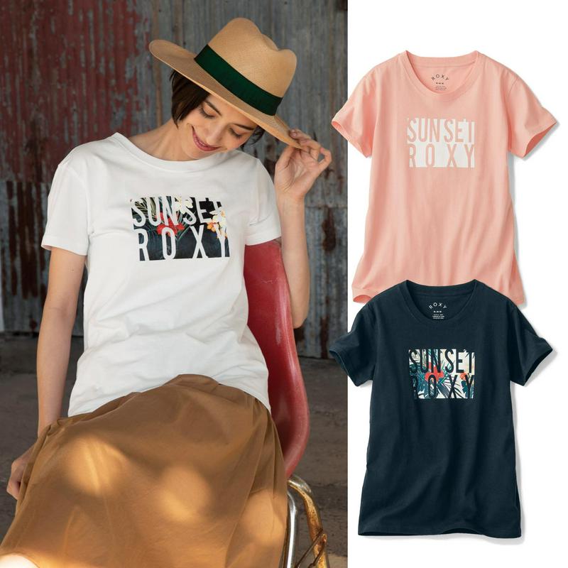 夏らしいトロピカル柄　綿１００％ロゴプリントＴシャツ