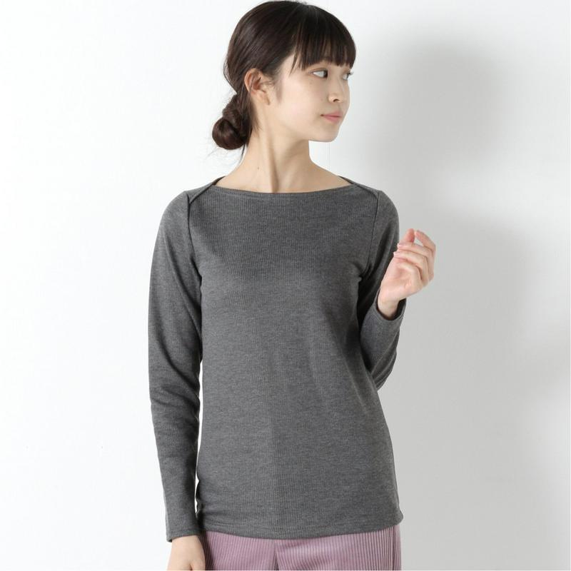 静電気抑制テープ付裏起毛リブボートネックＴシャツ