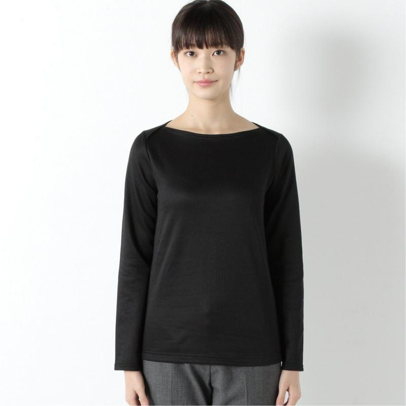 静電気抑制テープ付裏起毛リブボートネックＴシャツ
