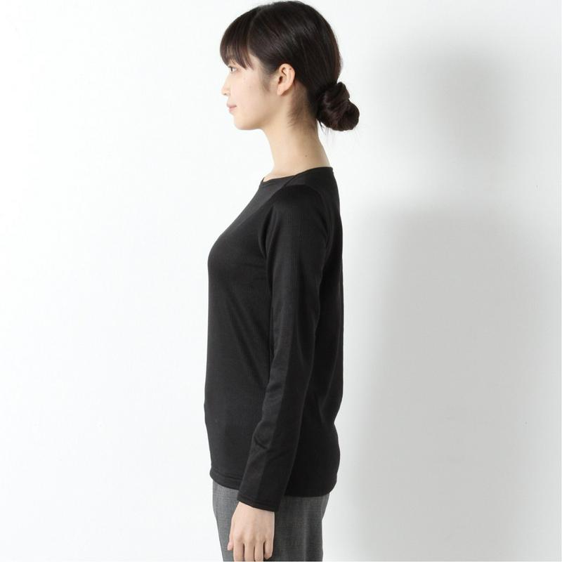 静電気抑制テープ付裏起毛リブボートネックＴシャツ