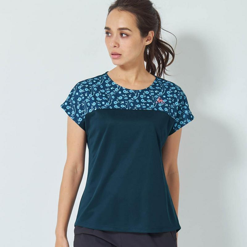 花柄切替えが女性らしい◎フレンチスリーブＵＶケアＴシャツ【吸汗速乾・ＵＶケア】（ルコックスポルティフ/le coq sporti