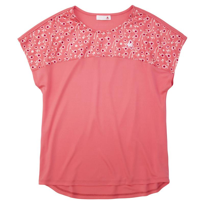 花柄切替えが女性らしい◎フレンチスリーブＵＶケアＴシャツ【吸汗速乾・ＵＶケア】（ルコックスポルティフ/le coq sporti