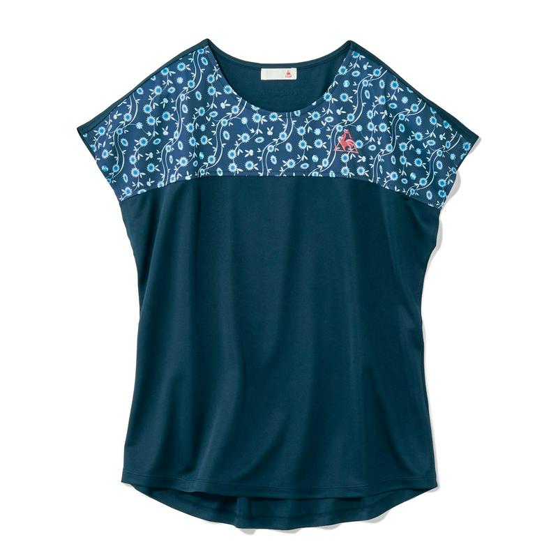 花柄切替えが女性らしい◎フレンチスリーブＵＶケアＴシャツ【吸汗速乾・ＵＶケア】（ルコックスポルティフ/le coq sporti