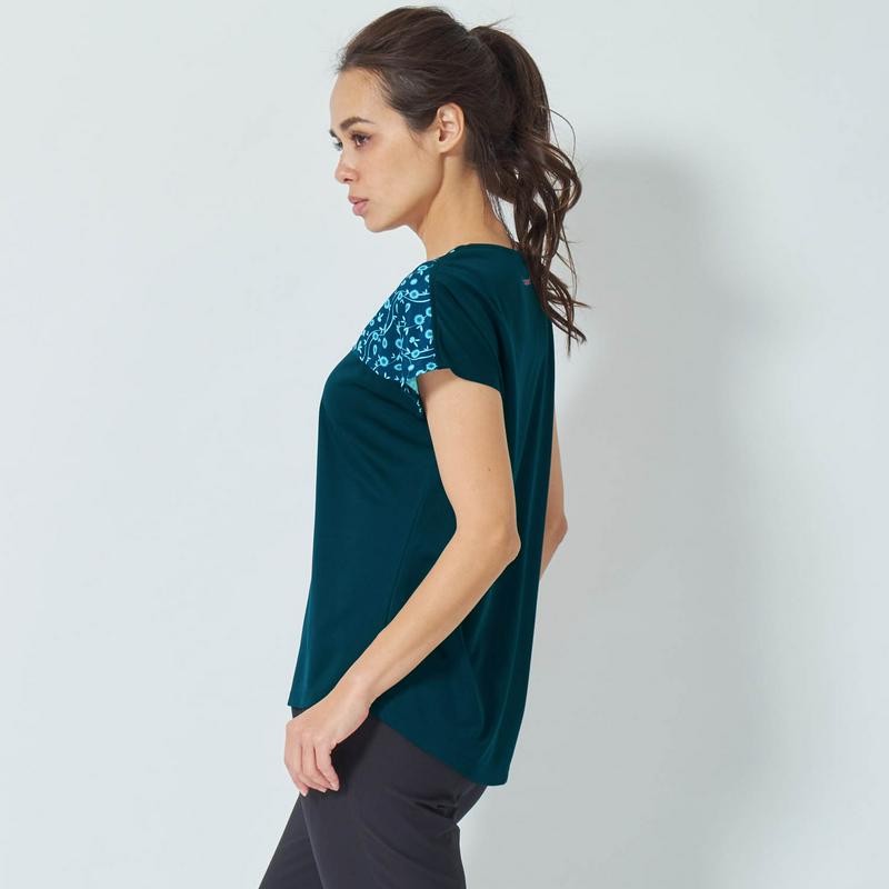 花柄切替えが女性らしい◎フレンチスリーブＵＶケアＴシャツ【吸汗速乾・ＵＶケア】（ルコックスポルティフ/le coq sporti