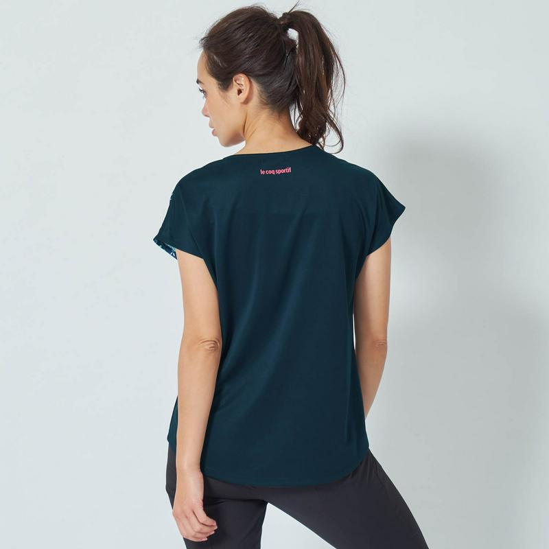 花柄切替えが女性らしい◎フレンチスリーブＵＶケアＴシャツ【吸汗速乾・ＵＶケア】（ルコックスポルティフ/le coq sporti
