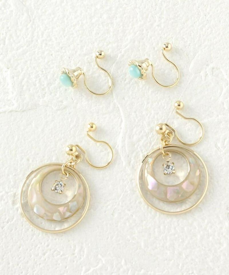 シェルツキノワノンホールピアス（イヤリング）SET