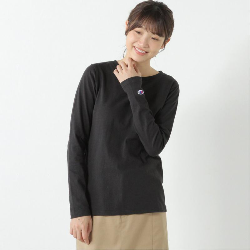 レディース　袖刺繍クルーネック長袖Ｔシャツ