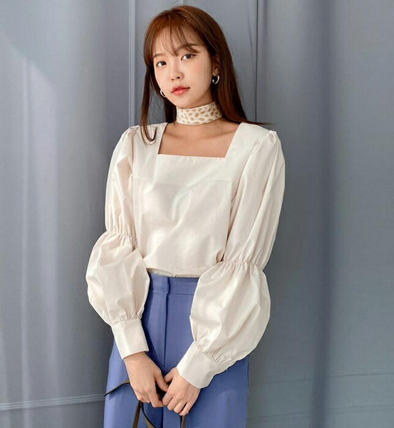 スクエアパフブラウス・全3色・t55181 レディース 【bl】【トップス ブラウス Tシャツ パフスリーブ スクエアネック 長
