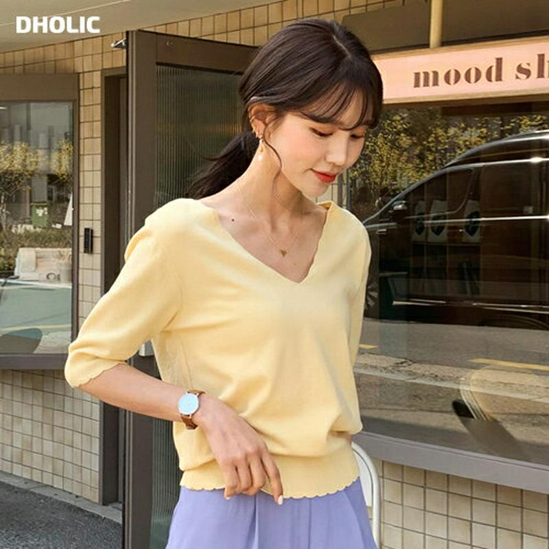 ウェーブVネックニット・全4色・t55170 レディース 【tops】【トップス Tシャツ ニット 薄手 Vネック 半袖 ウェー
