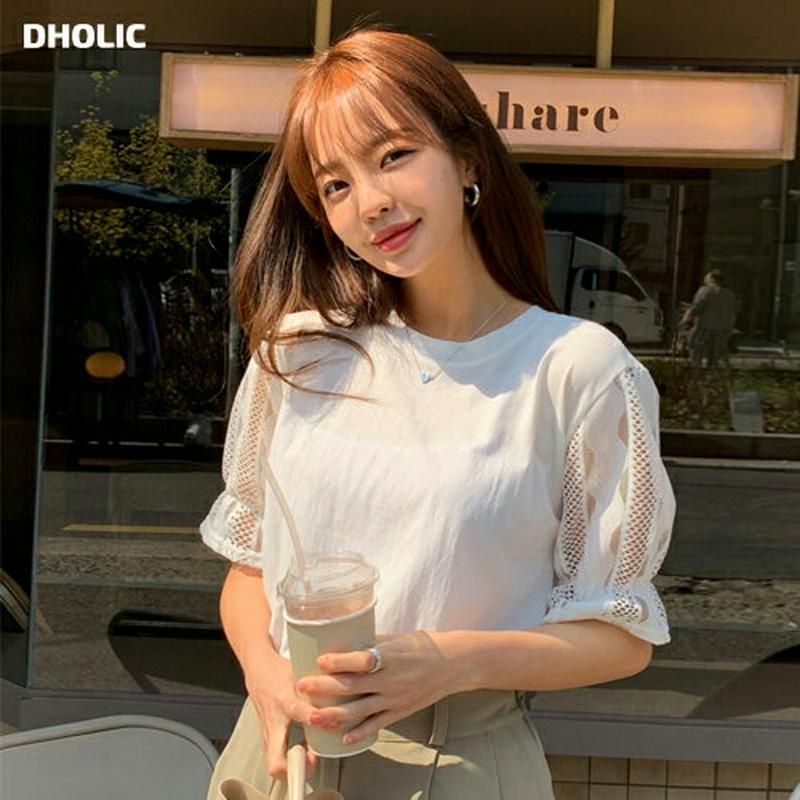 レースハーフスリーブTシャツ・全2色・b55169 レディース 【tops】【トップス Tシャツ 半袖 シースルー レース パフ
