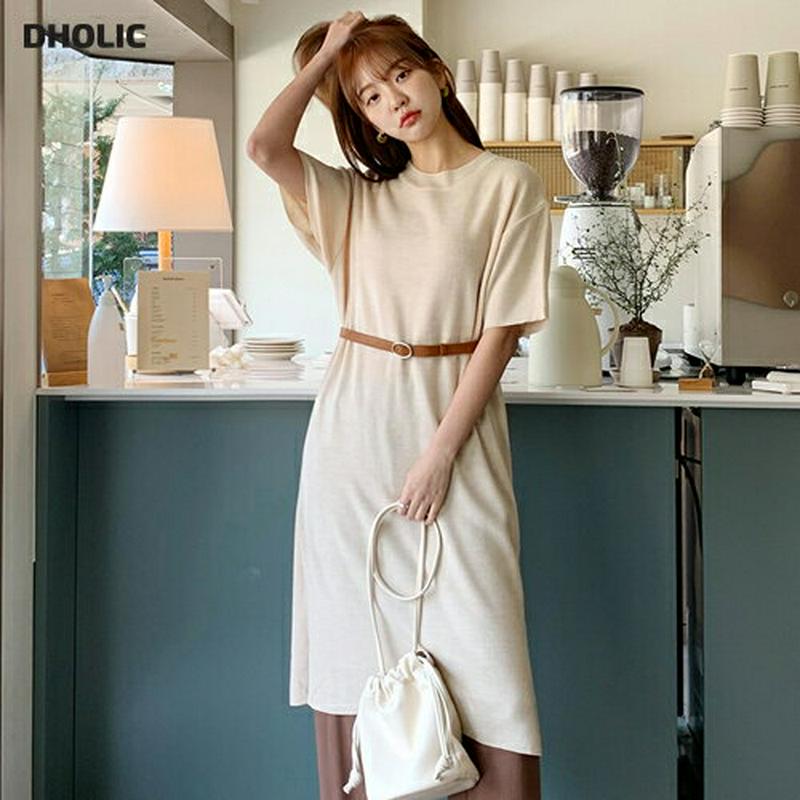 ニットショートスリーブワンピース・全5色・t55185 レディース 【ops】【ワンピース ミディ丈 ミディ ひざ下 ニット 半