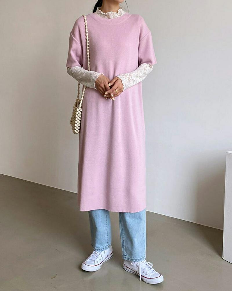 ニットショートスリーブワンピース・全5色・t55185 レディース 【ops】【ワンピース ミディ丈 ミディ ひざ下 ニット 半