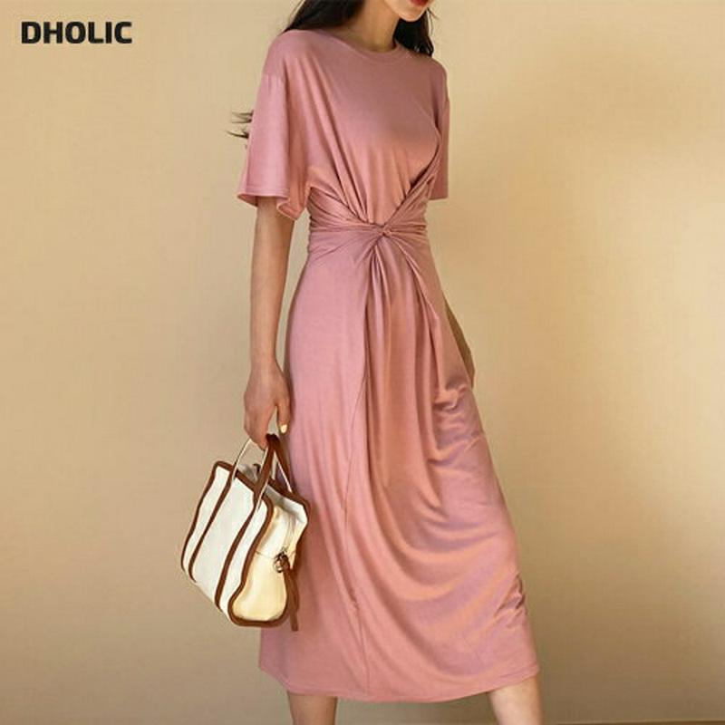 サイドボタンワンピース・全3色・t55186 レディース 【ops】【ワンピース ロング丈 ロング 半袖 ツイスト ボタン 無地