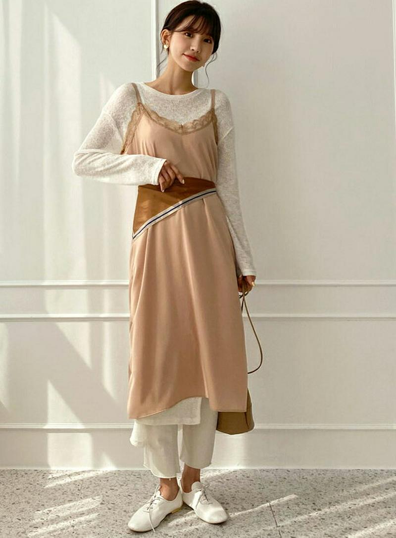 レースVネックキャミワンピース・全3色・t55182 レディース 【ops】【ワンピース ロング丈 ロング レース Vネック キ