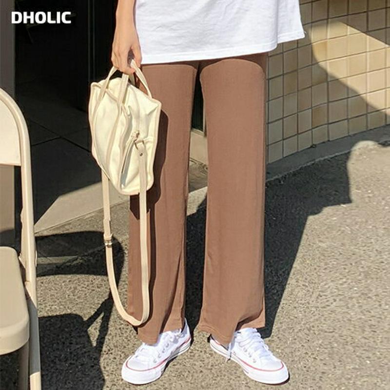 ロングリブパンツ・全3色・b55196 レディース 【pt】【パンツ ズボン ストレート ワイド ロング リブ ウエストゴム 無