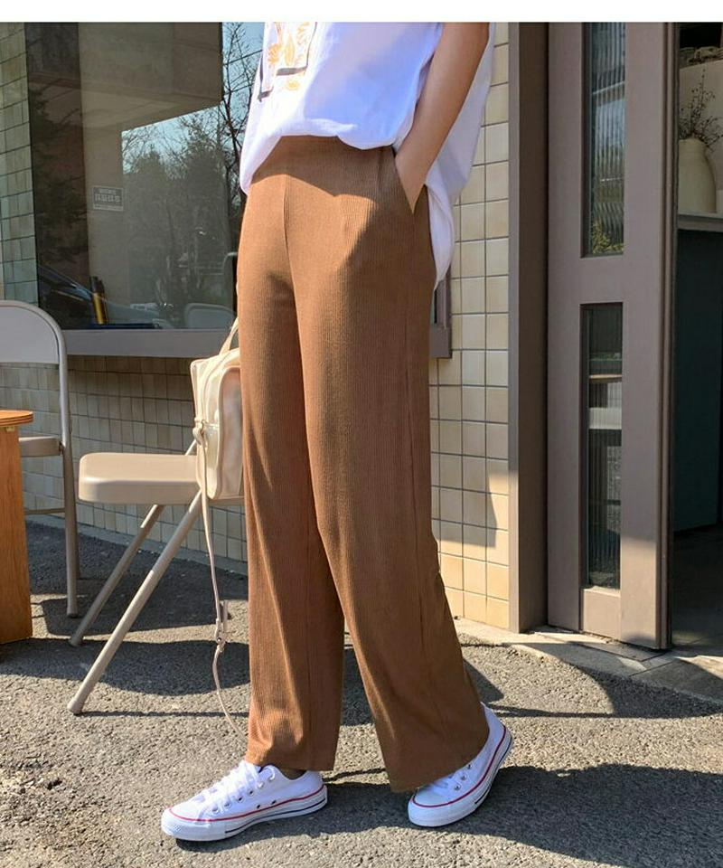 ロングリブパンツ・全3色・b55196 レディース 【pt】【パンツ ズボン ストレート ワイド ロング リブ ウエストゴム 無