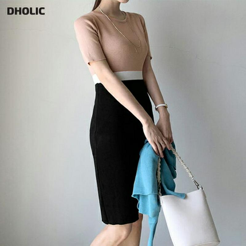 配色スリムニットワンピース・全4色・b61546 レディース【ops】【ワンピース ミディ丈 ミディワンピース 配色 半袖 ニッ