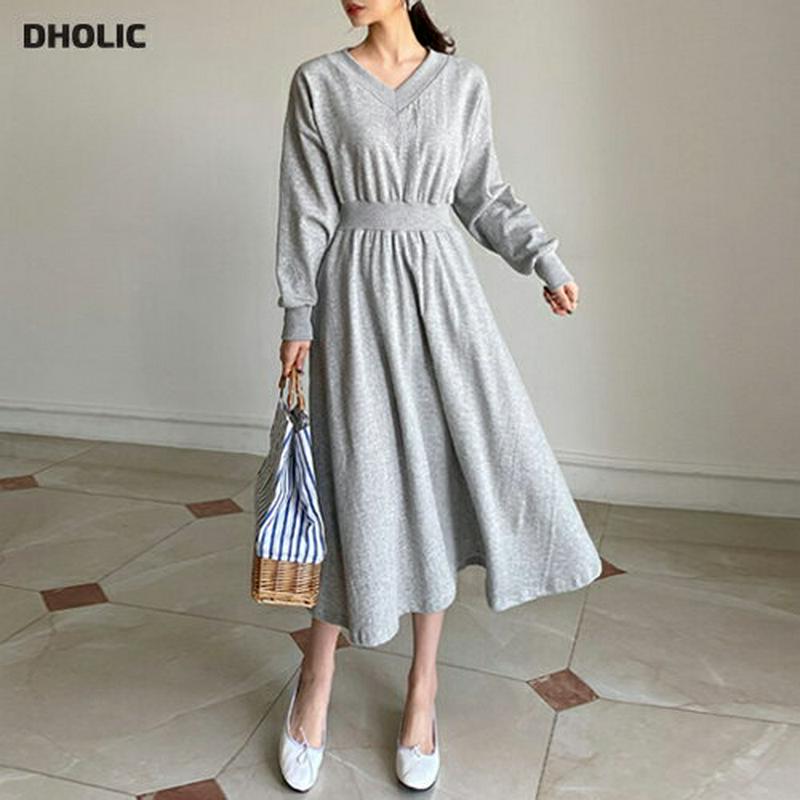 Vネックスウェットワンピース・全5色・b61549 レディース【ops】【ワンピース ロング ロングワンピース Vネック 長袖 