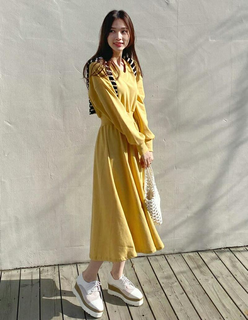 Vネックスウェットワンピース・全5色・b61549 レディース【ops】【ワンピース ロング ロングワンピース Vネック 長袖 