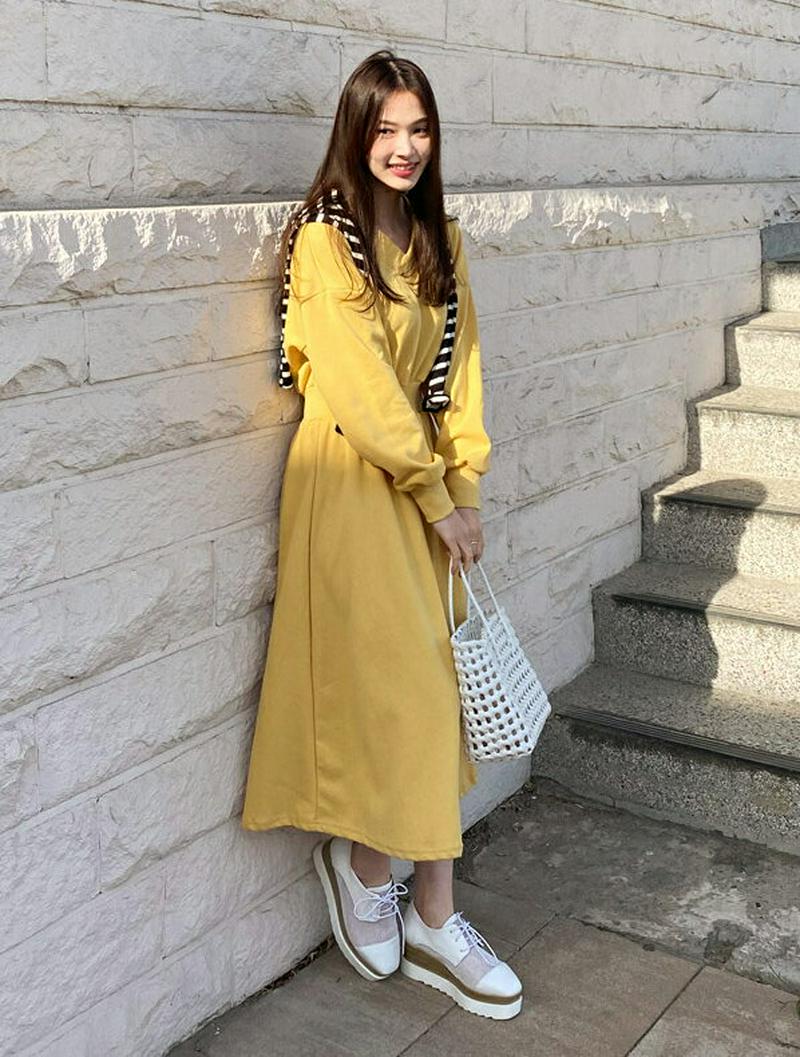 Vネックスウェットワンピース・全5色・b61549 レディース【ops】【ワンピース ロング ロングワンピース Vネック 長袖 