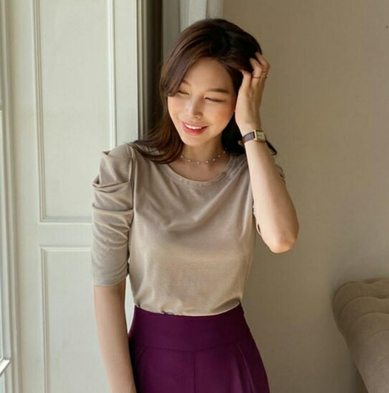 ギャザーハーフスリーブTシャツ・全4色・t61538 レディース【tops】【トップス Tシャツ 半袖 ハーフスリーブ 単色 無
