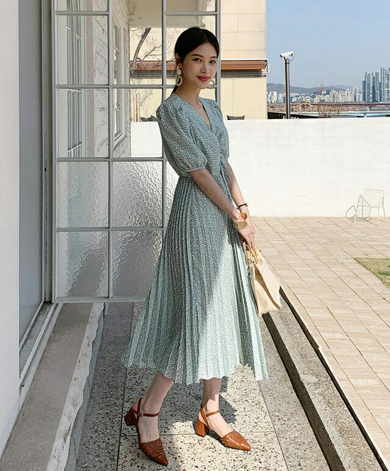 ドロスト小花柄ワンピース・全3色・t61545 レディース【ops】【ワンピース ロング ロングワンピース 半袖 ハーフスリーブ