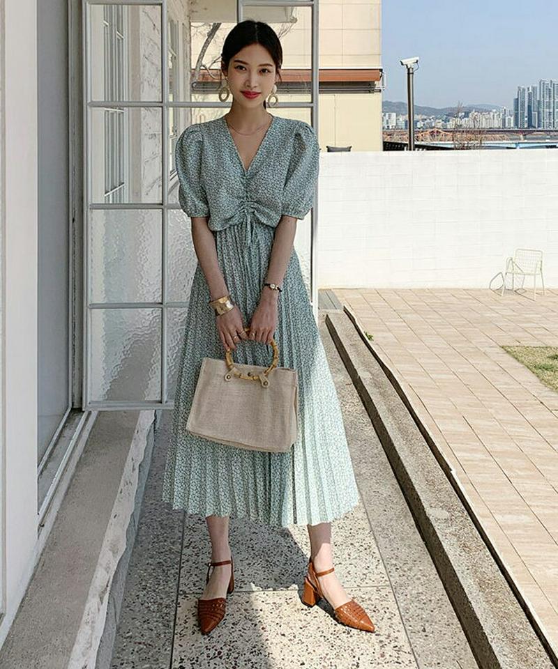 ドロスト小花柄ワンピース・全3色・t61545 レディース【ops】【ワンピース ロング ロングワンピース 半袖 ハーフスリーブ