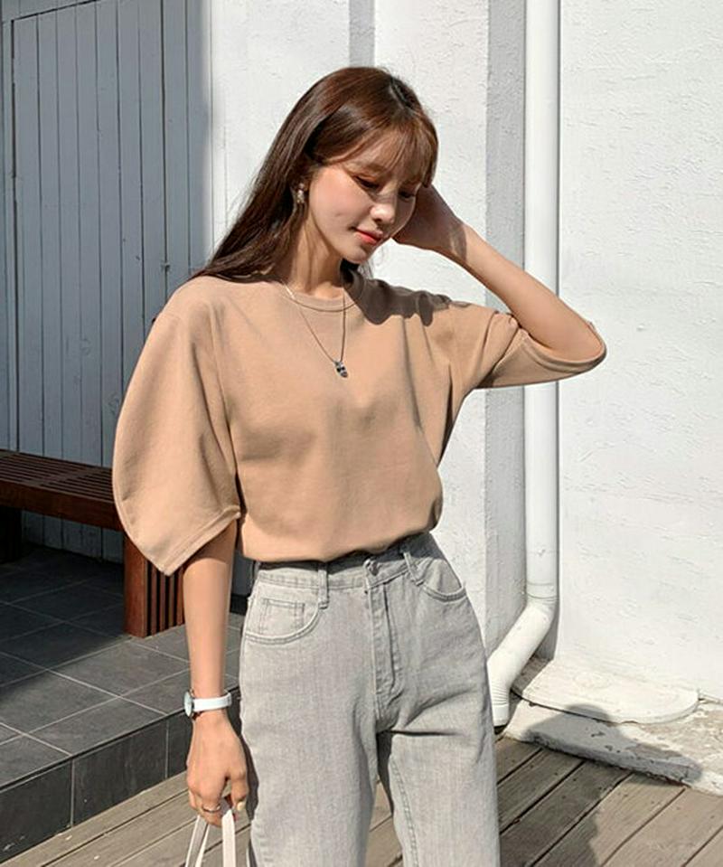 ハーフパフスリーブTシャツ・全3色・b55645 レディース 【tops】【トップス Tシャツ パフスリーブ 半袖 無地 カジュ