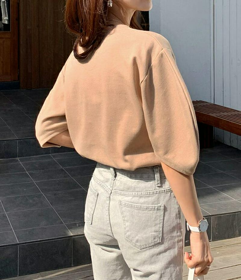 ハーフパフスリーブTシャツ・全3色・b55645 レディース 【tops】【トップス Tシャツ パフスリーブ 半袖 無地 カジュ