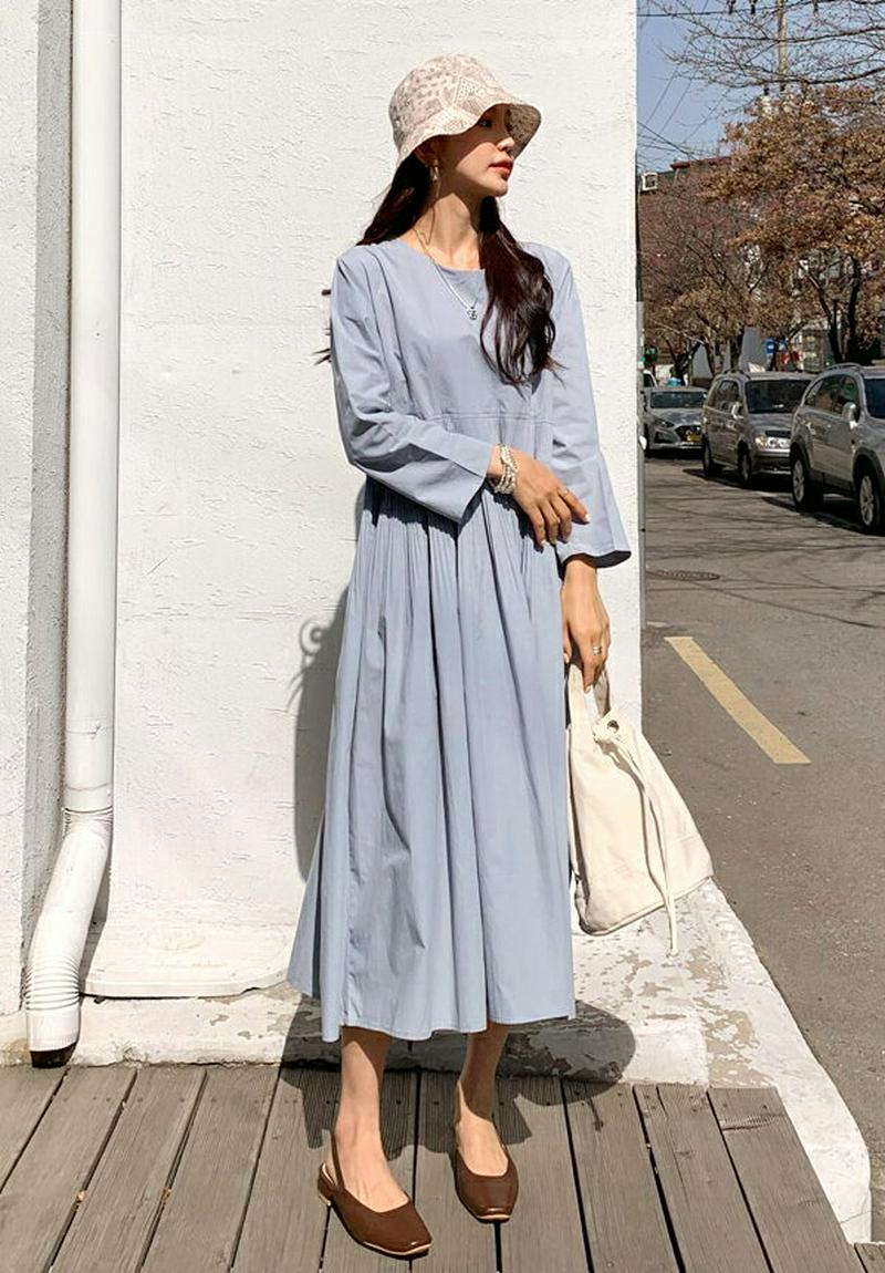 【只今10%OFF】ギャザーポイントワンピース・全2色・b55686 レディース 【ops】【ワンピース ロング丈 ロング フレ