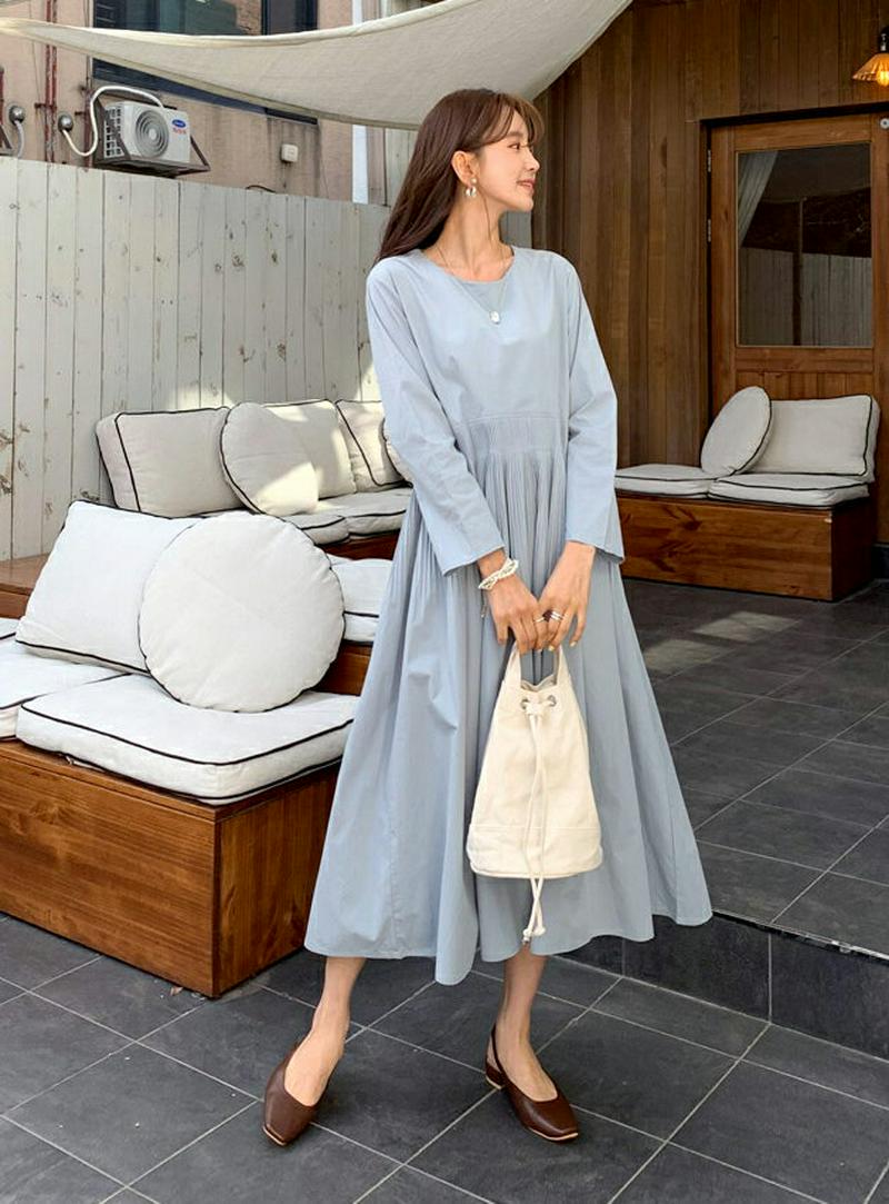 【只今10%OFF】ギャザーポイントワンピース・全2色・b55686 レディース 【ops】【ワンピース ロング丈 ロング フレ