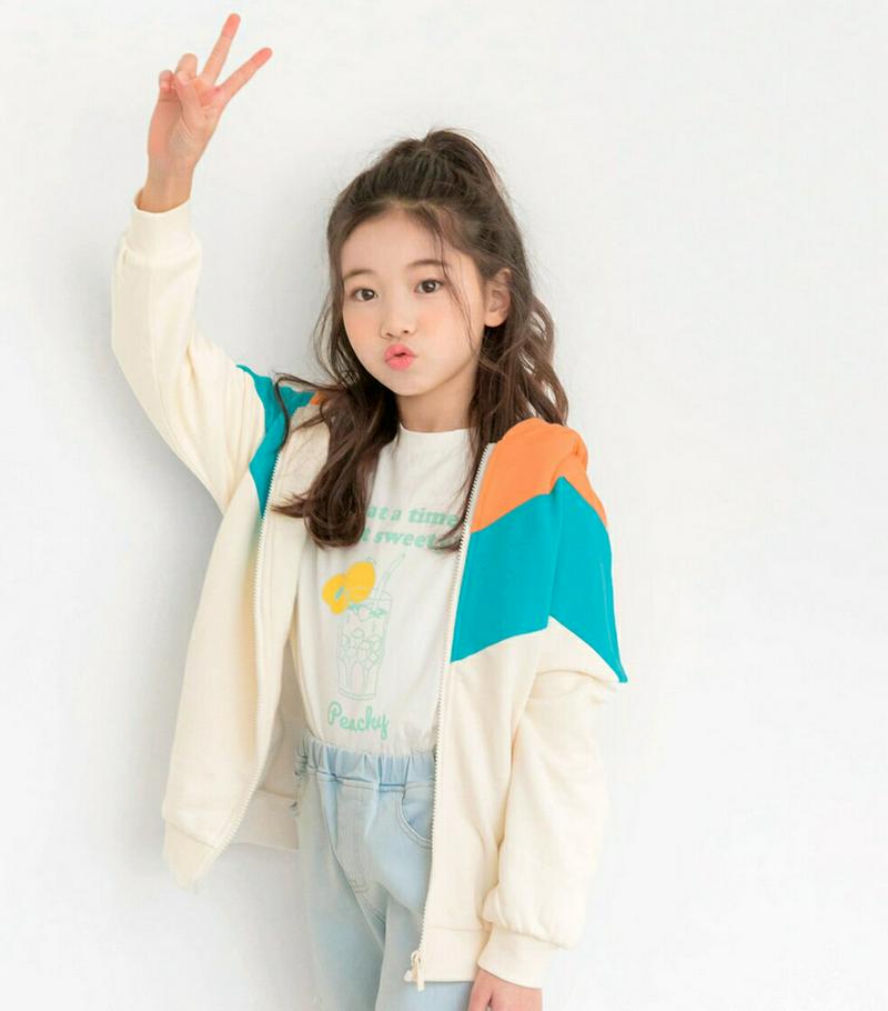 カラーブロックパーカー p000280 キッズ 【3~8才】【tops】【韓国 ファッション トップス パーカー ジップアップ 